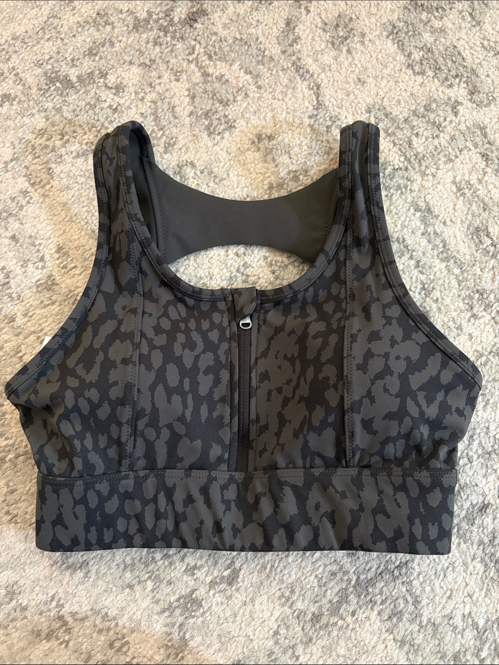 Performance Zip-Front Sports Bra - Charcoal Animal Print